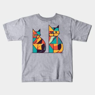 Geometric Cats Colorful Abstract Retro Design Kids T-Shirt